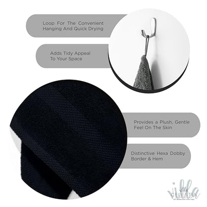 Villa Celestia Cotton Hand Towels Set of 4, 16 x 28, Oeko-TEX Certified, Quick Dry, Black - color: Black, size: Hand Towel - Pack of 4