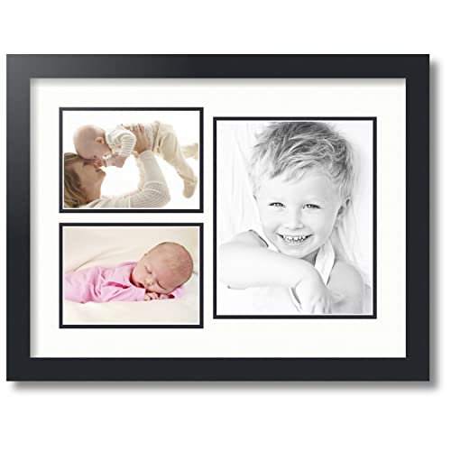 ArtToFrames Collage Photo Frame Double Mat with 1-8x10 and 2-5x7 inch Openings with Black Frame and Fabric White Top Mat - color: Fabric White, size: 1 - 8x10 and 2 - 5x7