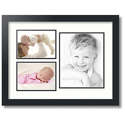 ArtToFrames Collage Photo Frame Double Mat with 1-8x10 and 2-5x7 inch Openings with Black Frame and Fabric White Top Mat - color: Fabric White, size: 1 - 8x10 and 2 - 5x7