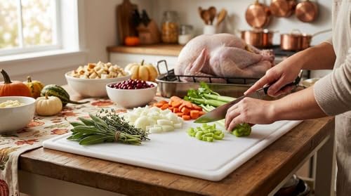Farberware Cutting Board for Kitchen, Extra Large 15 x 20 Inch Plastic Cutting Board with Deep Juice Groove, Reversible, Dishwasher Safe, White - size: 20.1"L x 15"W