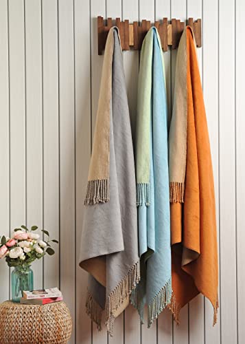 EP Mode Reversible Fringed Mulberry Silk Throw Blanket for Sofa (Light Grey/Beige) - color: Light Grey/ Beige
