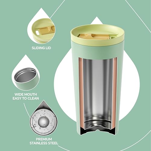 Ideus 17 oz Travel Coffee Mug, Double Wall Vacuum Stainless Steel Insulated Coffee Tumbler With Lid, Splash-Proof & Cup Holder Friendly, Keeps Drinks Hot/Cold, Dishwasher Safe, Mint Green - color: Mint Green