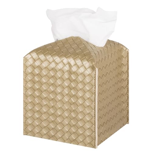 Tissue Box Cover Square Leather Facial Paper Holder, Gold | PU Leather，Easy to Fill, Easy Clean, Decorative Cube Tissue Box Holder for Office, Bathroom,Kitchen, Living room, Guest room - color: Gold, size: square