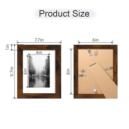 iRahmen 6x8 Picture Frame with Mat 4x6 - High Definition Real Glass Wooden Photo Frames for Tabletop Display and Wall Mounting (Dark Brown, Set of 4) - color: Dark Brown, size: 6X8