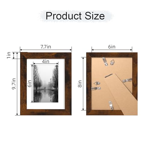 iRahmen 6x8 Picture Frame with Mat 4x6 - High Definition Real Glass Wooden Photo Frames for Tabletop Display and Wall Mounting (Dark Brown, Set of 4) - color: Dark Brown, size: 6X8