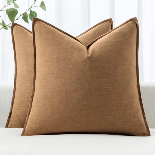 MIULEE Decorative Linen Euro Sham Pillow Covers 26x26 Brown | Boho Farmhouse Fall Autumn Couch Throw Pillows for Bed, Pack of 2 Accent Modern Pillowcases, Sofa Livingroom Home Decor - color: Brown, size: 26" x 26" (Pack of 2)