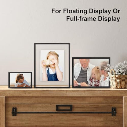 Egofine 4x6 Floating Frames Set of 2, Double Plexiglass Picture Frame, Made of Solid Wood Display Any Size Photo up to 4x6, Wall Mount or Tabletop Standing, Faded Black - color: Faded Black, size: 4x6