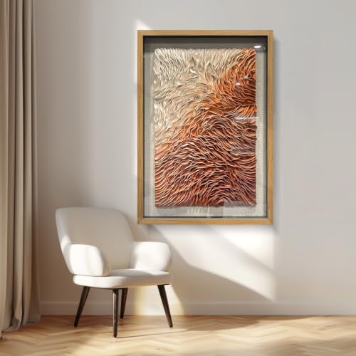 BrightA White and Brown Wall Art Leather Large Wall Art for Living Room Office Artwork Wall Decor Framed Artwork 3D Wall Decor 27.5"x39.4" - color: Light white red + red + reddish-brown + natural wood tone, size: 27.5"x39.4"