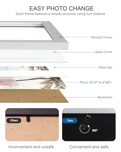 Hongkee 5x7 Picture Frame (4 Pack, Silver) Made of Real Glass and Wooden Frame - Display Pictures 4x6 with Mat or 5x7 Without Mat, 5 by 7 Photo Frames TableTop Display and Wall Mounting - color: Silver, size: 5x7 in
