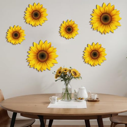 Thyle 6 Pcs Summer Sunflower Wall Decor Wood Sunflower Wall Art | Farmhouse Flower Hanging Decorations, Indoor Summer Flower Hanging Sign for Home, Kitchen, Porch - style: Farmhouse