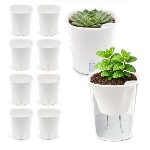 3" Self Watering Pots - 10 Sets Planter Pots for Indoor Plants With Water Level Indicator and Multiple Vents - for House Plants, Flowers, Herbs - size: 3 Inch - 10 Sets