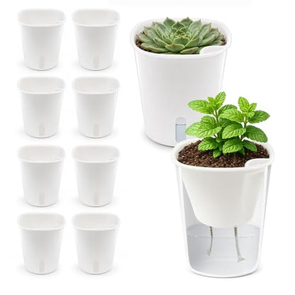 3" Self Watering Pots - 10 Sets Planter Pots for Indoor Plants With Water Level Indicator and Multiple Vents - for House Plants, Flowers, Herbs - size: 3 Inch - 10 Sets