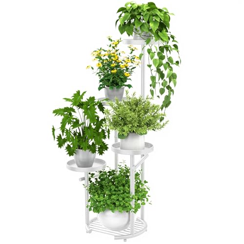 TOSKING 5-Tier Corner Plant Stand, 38-Inch Metal Shelf, Anti-Tip, White | Space-Saving Round Vertical Plant Shelf for Multiple Plants, Heavy-Duty Metal Design for Indoor & Outdoor Use - color: White, size: 5tier Rd
