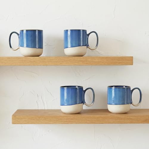 Bosmarlin Ceramic Coffee Mug Set of 4, 15 Oz, Coffee Cups with Big Handle, Microwave and Dishwasher Safe (Deep Blue) - color: Deep Blue