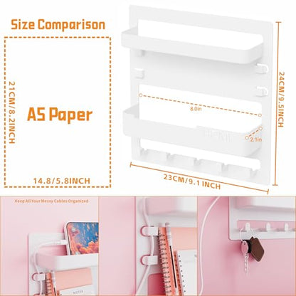 Bedside Wall Organizer for Dorm Bed,Rv,Small Room and Nightstand,Wall Mounted Floating Shelves and Bedside Shelf for Remote,Phone Holder,Charging Shelf,Cute Bedroom Decor for College Girl,White
