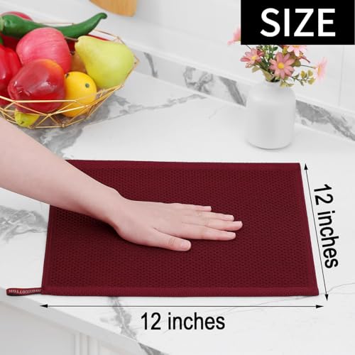 Homaxy 100% Cotton Waffle Weave Kitchen Dish Cloths 18-Pack, Burgundy | 12 x 12 Inches, Ultra Soft Absorbent Dish Towels, Quick Drying Dish Rags with Hanging Loop - color: Burgundy, size: 12 X 12 - 18 Pack