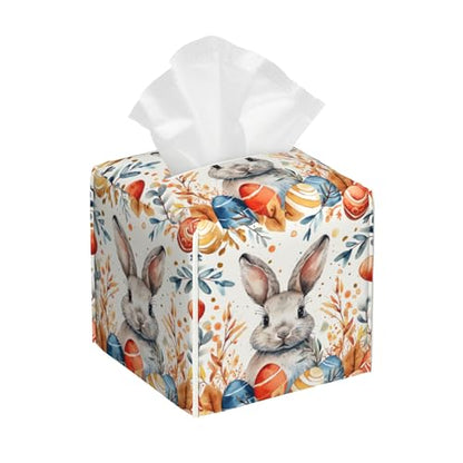 Tissue Box Cover,Easter Eggs Bunny Leaves Leather Tissue Box Holder Square Facial Paper Case Organizer Dispenser for Bathroom Vanity Countertop Tabletop Car Office - color: Color2