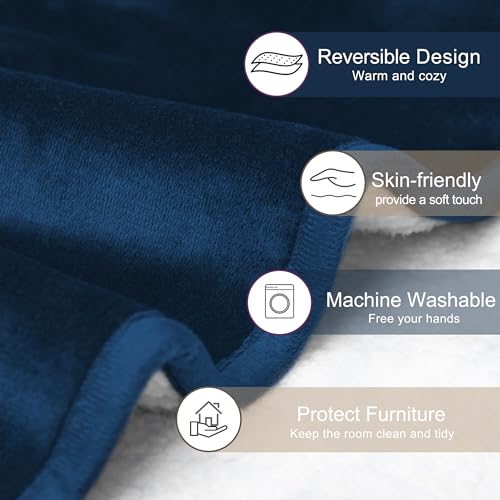 gogobunny Waterproof Bed Blanket, Reversible Sherpa Fleece Throw Blanket for Dog Puppy Cat, Furniture Cover Protects Bed Couch Sofa from Liquid Pee and Pet Fur (Navy Blue, 25x35 inches) - color: Navy Blue, size: 25x35 inches