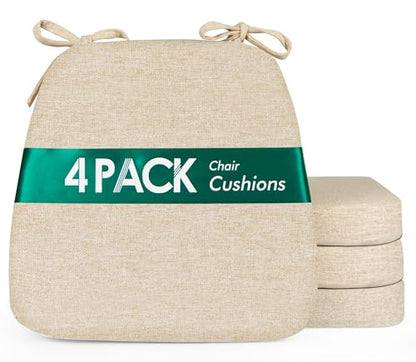 kingphenix Chair Cushions for Dining Chairs, Set of 4, 2.5 Inches Thick | High-Density Foam Kitchen Chair Cushions with Ties, Non-Slip Bottom and Removable Machine-Washable Covers, 17 x 16 in, Beige - color: Beige, size: 4 Count(Pack of 1)
