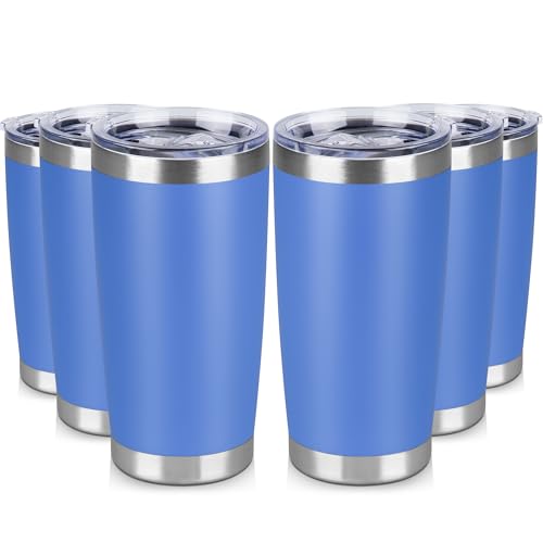 20 oz Tumbler Stainless Steel Tumblers Bulk with Lid Double Wall Insulated Coffee Tumbler Cups for Hot & Cold Drinks Powder Coated Travel Coffee Tumbler Mug Metal (Azure, 6 pack) - color: Azure, size: 20 ounces (6 pack)