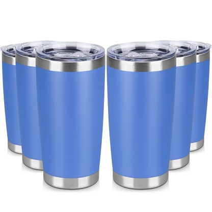 20 oz Tumbler Stainless Steel Tumblers Bulk with Lid Double Wall Insulated Coffee Tumbler Cups for Hot & Cold Drinks Powder Coated Travel Coffee Tumbler Mug Metal (Azure, 6 pack) - color: Azure, size: 20 ounces (6 pack)