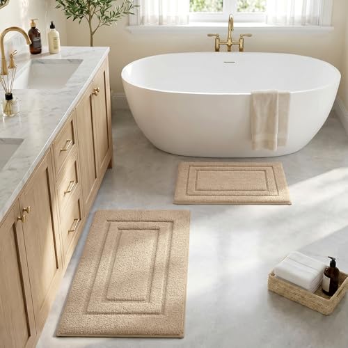 HOMEIDEAS Bathroom Rugs Sets 2 Piece, Super Soft and Absorbent Non Slip Microfiber Machine Washable Bath Mat Set (20" x 32" + 16" x 24", Beige) - color: Loop- Beige, size: 1'4" x 2'8" (16"x24"+20"x32")