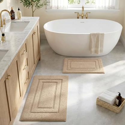 HOMEIDEAS Bathroom Rugs Sets 2 Piece, Super Soft and Absorbent Non Slip Microfiber Machine Washable Bath Mat Set (20" x 32" + 16" x 24", Beige) - color: Loop- Beige, size: 1'4" x 2'8" (16"x24"+20"x32")