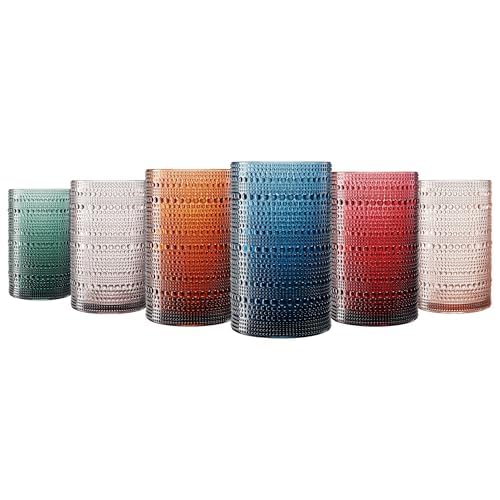 Khen Plastic Hobnail Drinking Highball Glasses Set of 6 Neutral Tones Cups 14oz, Shatterproof & Unbreakable Acrylic Beaded Design, BPA-Free, Dishwasher Safe Indoor/Outdoor Drinkware Water, Cocktails - color: Multicolor, style: Set of 6