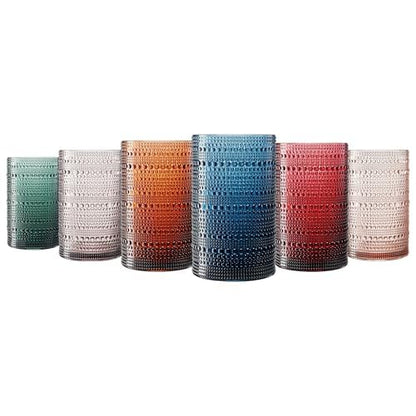 Khen Plastic Hobnail Drinking Highball Glasses Set of 6 Neutral Tones Cups 14oz, Shatterproof & Unbreakable Acrylic Beaded Design, BPA-Free, Dishwasher Safe Indoor/Outdoor Drinkware Water, Cocktails - color: Multicolor, style: Set of 6