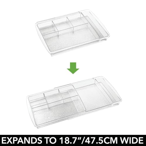 mDesign Expandable Makeup Organizer for Bathroom Drawers, Vanities, Countertops: Organize Makeup Brushes, Eyeshadow Palettes, Lipstick, Lip Gloss, Blush, Concealer - Adjustable Width - Clear - size: Pack of 1