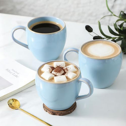 Coffee Mugs Set of 4, Stoneware 16 Oz Coffee Mugs for Cappuccino Latte Cocoa and Tea, Ceramic Coffee Cups with Handle,Sky Bule Mugs for Housewarming Gifts, Microwave and Dishwasher Safe - color: Sky Blue