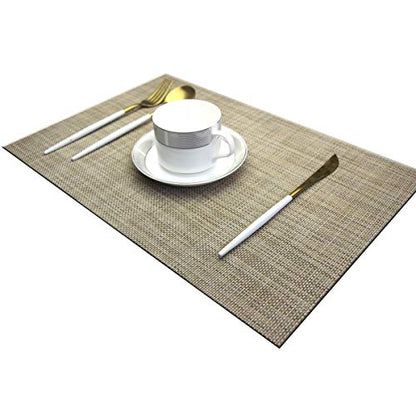 Dinner Mats Easy to Clean for Dining Table Woven Vinyl Placemats Heat Resistant 12x18 inche Table Mats Set of 6（Khaki） - color: Khaki, size: placemats set of 6