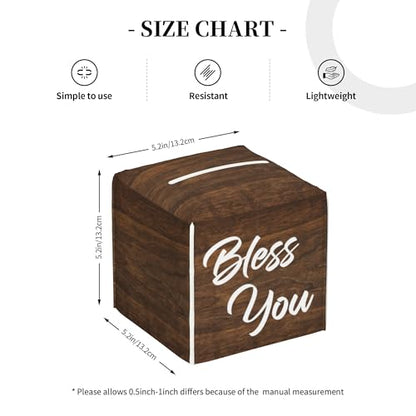 Bless You Tissue Box Cover Square,Wooden Board Texture Tissue Box Holder Waterproof Leather Facial Paper Organizer Dispenser for Bathroom Home Car Nightstand Vanity Desk - color: Color-22