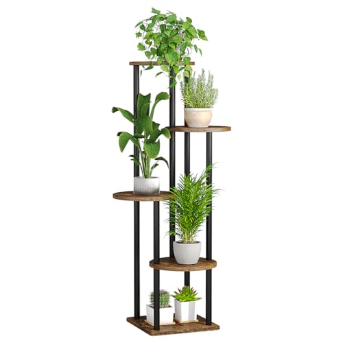 Plant Stand Indoor Tall Corner Tiered Shelf 5 Tier Metal MDF Board | Sturdy metal frame Staggered tiers fit Multiple plants Space-saving for living room balcony bedroom Patio Garden,Black Oak - color: Black, size: 5 Tier