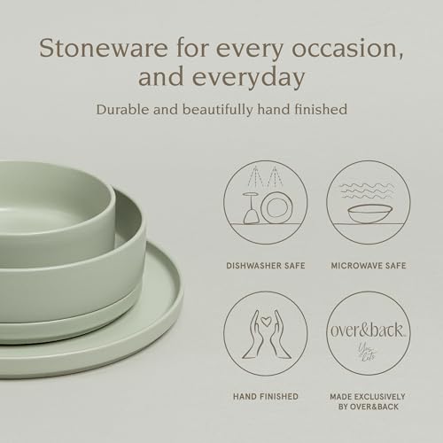 over&back 16-Piece Stackable Dinnerware Dish Set - Stoneware Dishes - Includes 4 Dinner Plates, 4 Salad Plates, 4 Cereal Bowls, and 4 Dinner Bowls - All-Occasion Place Settings - Semi-Matte Sage - color: Sage, size: Dinner Set | 16 Pieces