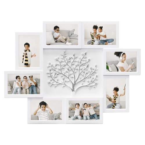 HELLO LAURA - Picture Frame Collage Large Wall Hanging Photo Frames Elegant Tree Collage Frame Gifts for Family Friends 4x6 inch Home Wall Decor Gallery Display (White - Silver Tree) - color: White - Silver Tree