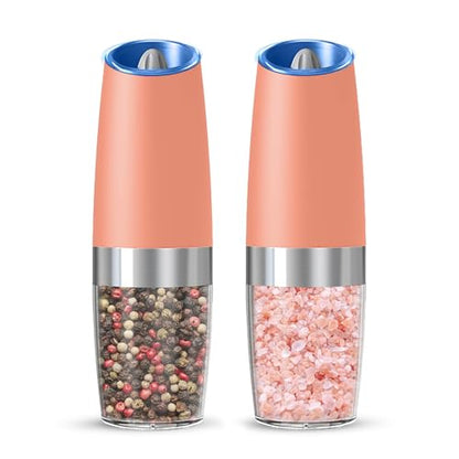 Battery Gravity Salt Pepper Grinder Set, 2 Pack (Pink) | Gravity Automatic Grinder With LED Light & Adjustable Roughness, Each Requires 6 AAA Batteries For Kitchen Daily Seasoning - color: Battery/Set/Pink