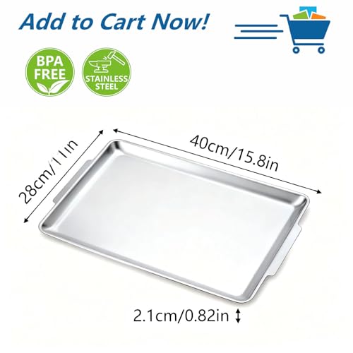 16.3" x 11" Large Serving Platters, Stainless Steel Heavy-Duty Large Serving Trays, Silver Rectangular Plates for Food, Fruit, Party, Wedding, Christmas, Chip and Scratch Resistant - color: Silver-40x28cm