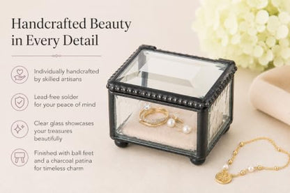 J Devlin Clear Glass Ring Box Small Keepsake Trinket Box Beveled Lid | Small clear glass ring box with beveled lid for rings earrings charms and treasured keepsakes - color: Clear
