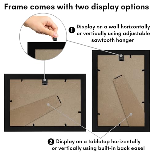 Americanflat 5x8 Picture Frame - Engineered Wood - Black | Shatter-resistant glass, wall or tabletop display with included easel, sawtooth hangers included - color: Black, size: 5x8