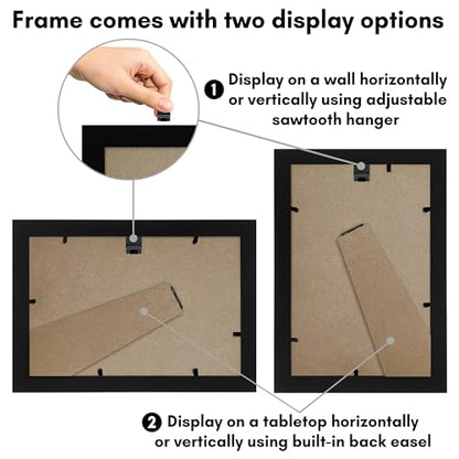 Americanflat 5x8 Picture Frame - Engineered Wood - Black | Shatter-resistant glass, wall or tabletop display with included easel, sawtooth hangers included - color: Black, size: 5x8