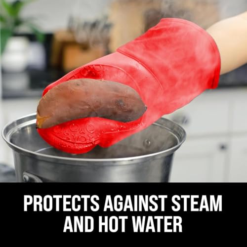 BPA-Free Silicone Oven Mitts Ultra Heat Resistant up to 500°F - Oven Mitts with Thick Cotton Liner - Long Slip Resistant Pot Holders, Flexible Oven Gloves - Canyon Red 13.7 - color: Red, size: 2-Piece 13.7" Oven Mitts