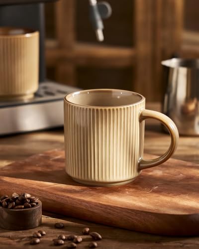 famiware Coffee Mug Set of 4, Star 12 oz Ceramic Mugs Cups Set with Handle | Stoneware Stackable Catering Cup for Coffee, Tea, Cappuccino, Latte, Microwave & Dishwasher Safe, Cream - color: Star-Cream, size: 4 Count (Pack of 1)