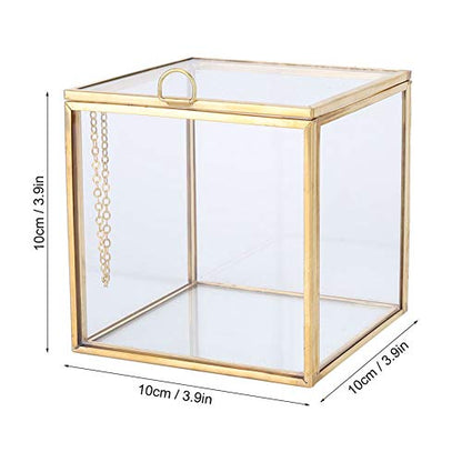 Glass Planter, 3.9in Geometric Terrarium with Gold Copper Frame