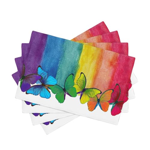 Rainbow Butterfly Placemats Set of 4,Colorful Butterfly Kids Girls Birthday Party Decor Washable for Kitchen Dining Table Heat Resistant Decorative Colth Table Mats 4 PCS, Style-2 - color: Style-2, size: 12"X18"|4 PCS