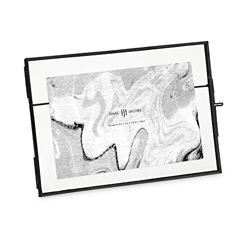 Isaac Jacobs 7x5 Black Horizontal Metal Floating Photo Frame Locket Closure | Modern Style Brass and Glass, Metal Floating Desk Photo Frame (Horizontal), with Locket Closure, Art, Mementos & Keepsakes - size: 5x7 (Horizontal)
