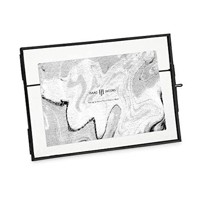 Isaac Jacobs 7x5 Black Horizontal Metal Floating Photo Frame Locket Closure | Modern Style Brass and Glass, Metal Floating Desk Photo Frame (Horizontal), with Locket Closure, Art, Mementos & Keepsakes - size: 5x7 (Horizontal)