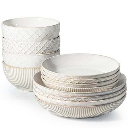 getstar 12-Piece Ceramic Dinnerware Sets, Plates and Bowls Sets (9.2" Dish + 7.6" Dish + 6" Bowl) for 4, Microwave and Dishwasher Safe - size: 9.2"+7.6"+6"(12pcs)