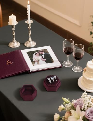 MFXIP Velvet 3 Slots Jewelry Ring Box Engagement Wedding Box Keepsake Box Bridal Photo Ring Triple Slots Hexagon - color: Red