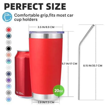 Volhoply 20oz Stainless Steel Tumbler with Lid and Straw Bulk 4 Pack,Double Wall Insulated Travel Iced Coffee Mug Fits Cup Holder,Powder Coated Cups for Hot/Cold Drinks,Gifts for Women（Red,4 Set） - color: Red